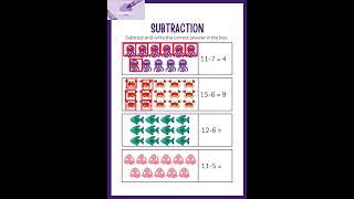 🍎 Fun Fruit Subtraction! | Easy Math Worksheet for Kids 🍌Kindergarten Subtraction part 7