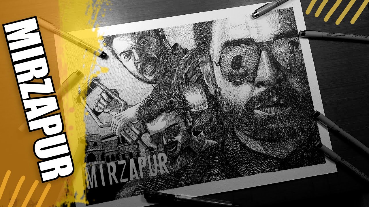 I made a " MIRZAPUR  POSTER " || Hatching and Cross Hatching || Pen and Ink || Pen Drawing
