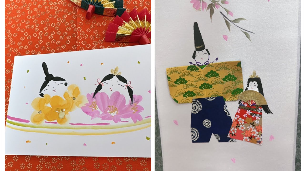 簡単お雛様シリーズ②菜の花と桜のお雛様 ほのぼの一筆画6😍2023 - YouTube