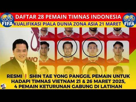 🔴RESMI! Daftar 28 Pemain Timnas indonesia vs Vietnam, terdapat 4 Nama Baru Pemain keturunan