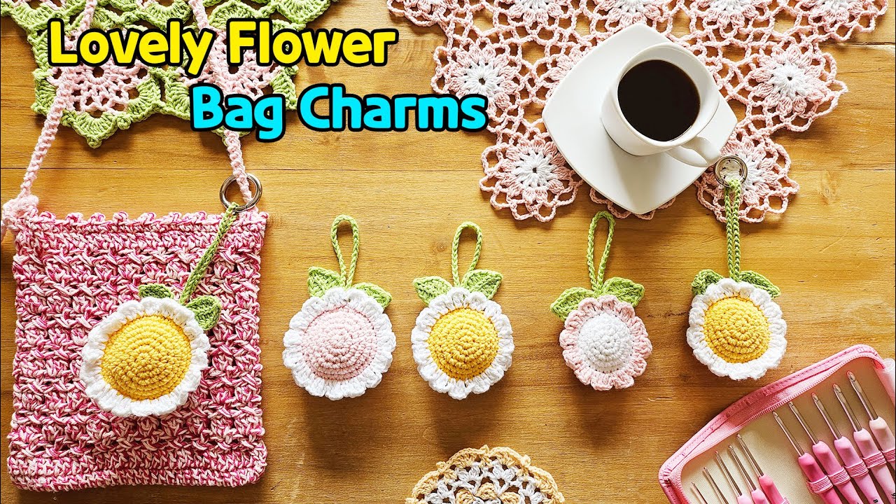 [ENG SUB] 1시간 완성 예쁜 꽃 참 뜨기 Cute Flower Bag Charm - Key Ring 자투리 실을 이용한 깜찍한 백참! 키링 꽃장식 뜨기쉬운 기호도안 포함