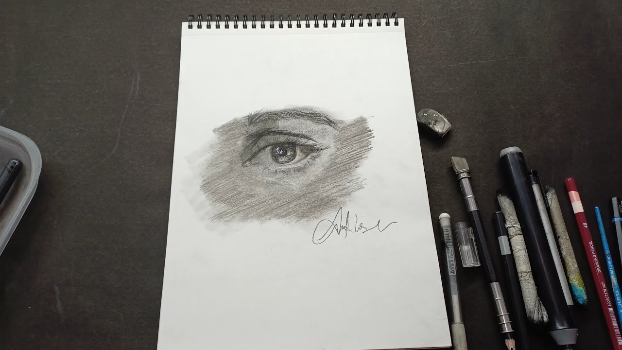 how to draw eye with charcoal - YouTube