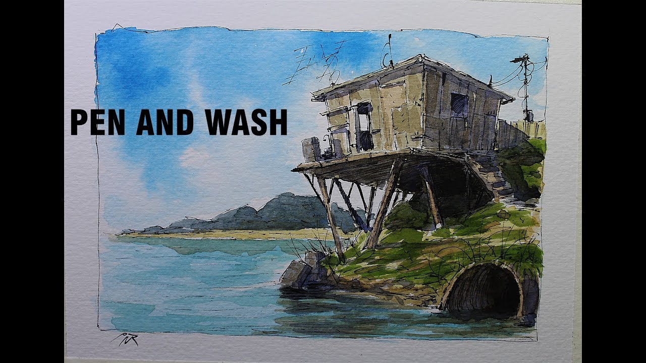 Pen and wash,Small Shack Easy style line and wash Great for beginner By ...