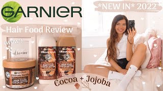 GARNIER HAIR FOOD COCOA BUTTER + JOJOBA OIL HAIR MASK, SHAMPOO + CONDITIONER REVIEW | Unreal Results