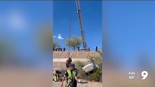 Tucson Fire crews rescue driver who flipped car into Pantano Wash