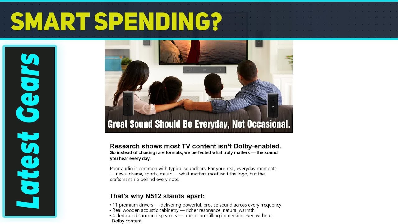 Деревянная звуковая панель 5.1.2 – лучшая система объемного звучания мощностью 400 Вт для домашне...