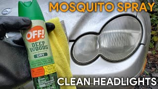 CLEAN CAR HEADLIGHTS USING MOSQUITO SPRAY #mercedes #headlightrestoration #mosquitospray