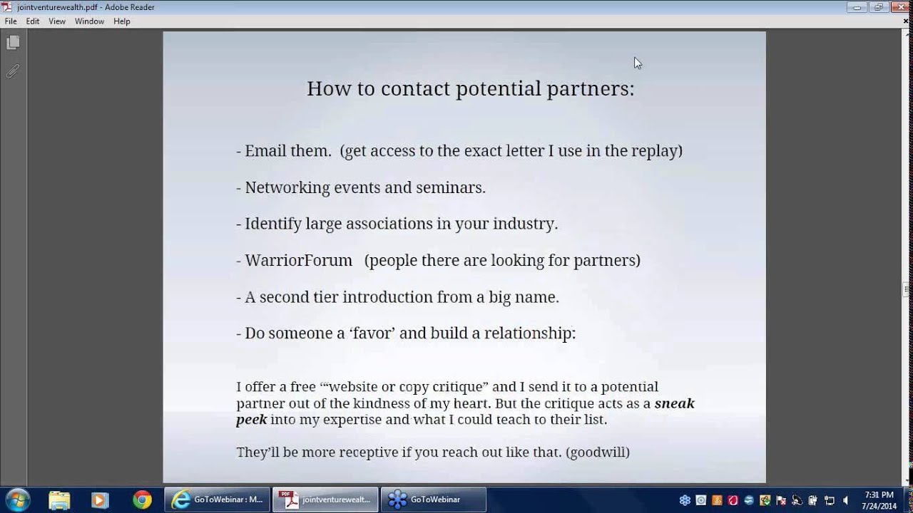 Creating Wealth With Joint Ventures and Strategic Alliances webinar