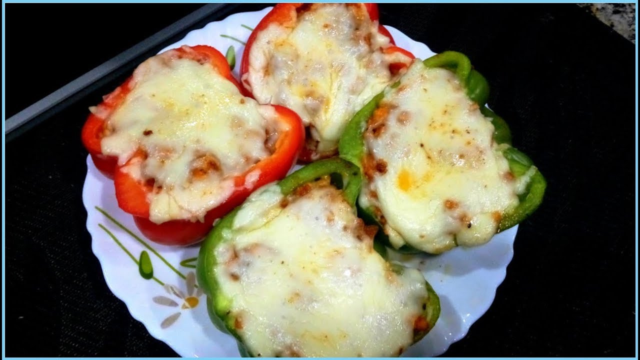 Stuffed Capsicum With Chicken & Cheese | Stuffed Capsicum Recipe Without Oven | Appetizer Recipe!!