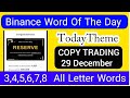 Binance Word of the Day Answer Today 29 December 2025 | Theme COPY TRADING  | Binance Crypto WODL