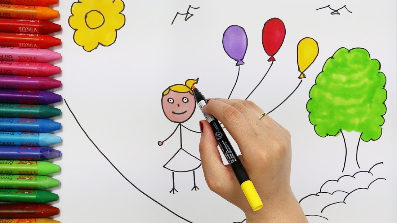 Bagaimana Menggambar Anak Dan Balon Cara Menggambar Dan Mewarnai