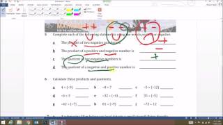 Negative Numbers Worksheet Solutions