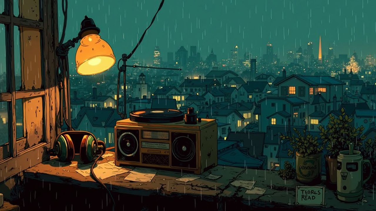 Уютный Лоу-Фай Ночной Микс - Дождливое Окно & Музыка для Фокуса и Учебы | Сонный Городской Чилл