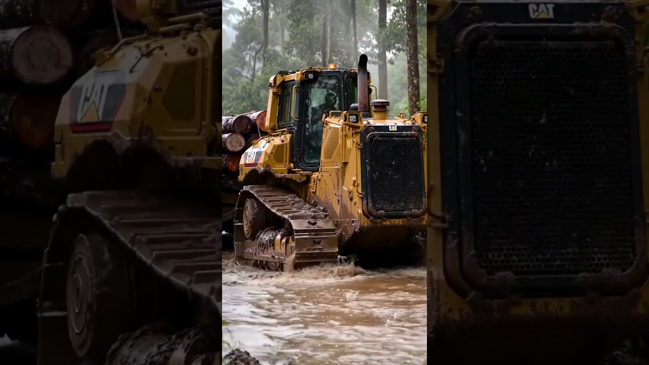 Caterpillar Bulldozer Hauls Heavy Logs Through Flooded Jungle! 🌊🌲 | 4K Cinematic 
