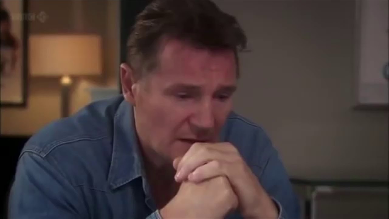 Liam Neeson tries comedy with Ricky Gervais. Gets Dark. - YouTube