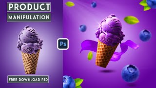 Product manipulation in Photoshop | Blueberry ice cream advertising poster design