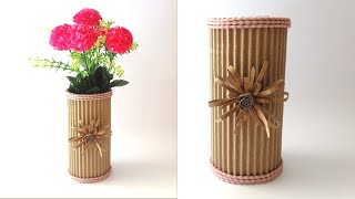 DIY | Vas bunga estetik dari kardus bekas || Used cardboard flower vase