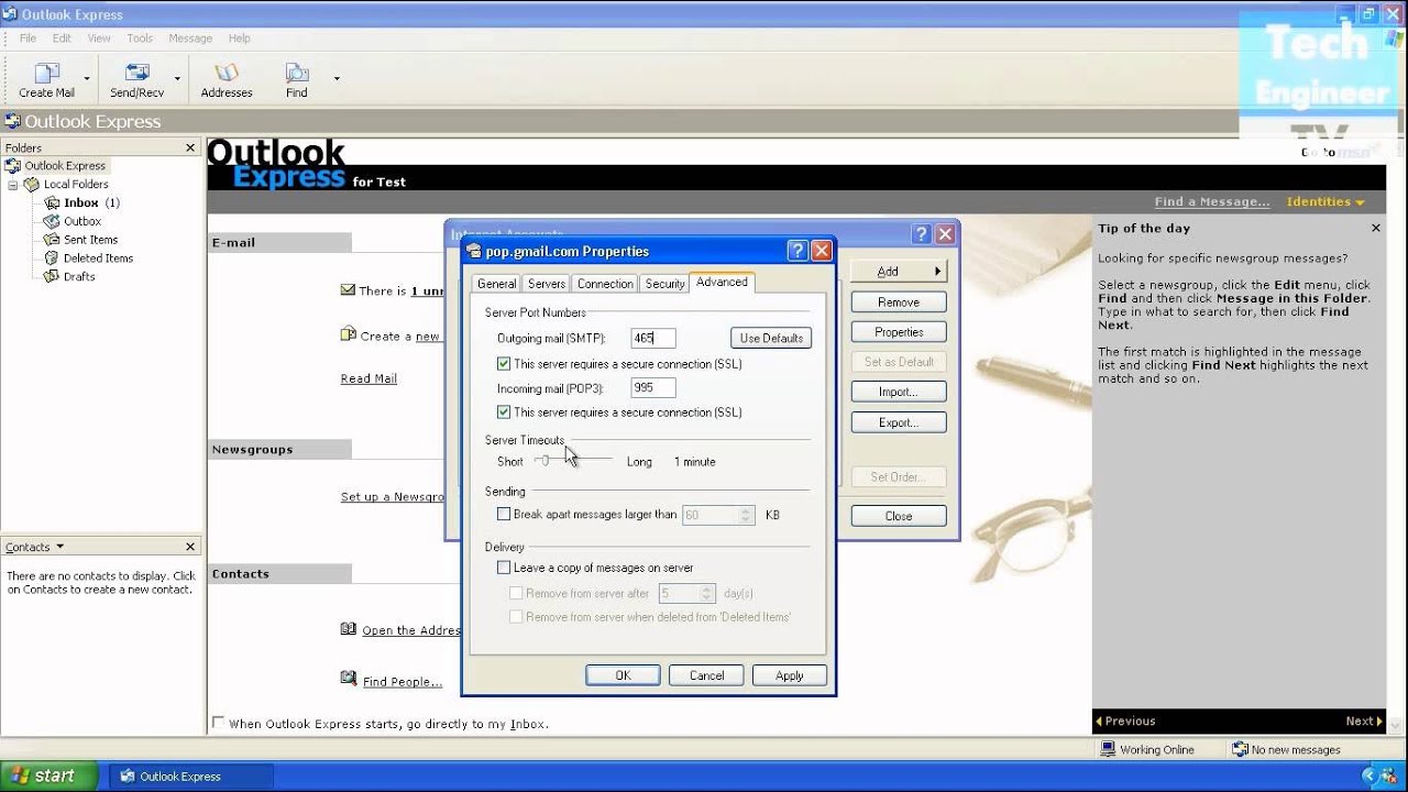 приложение электронной почты с использованием Windows XP