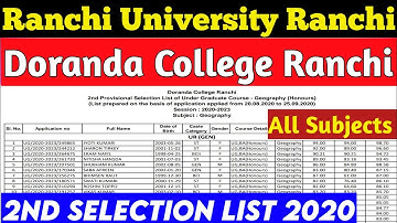Ranchi University Doranda College Ranchi UG 2nd Selection List Declared 2020| BA, B.ac,B.com|