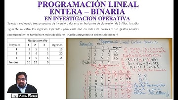 Programación Lineal Entera BINARIA, ejercicios de Capital de Inversión en investigación Operativa