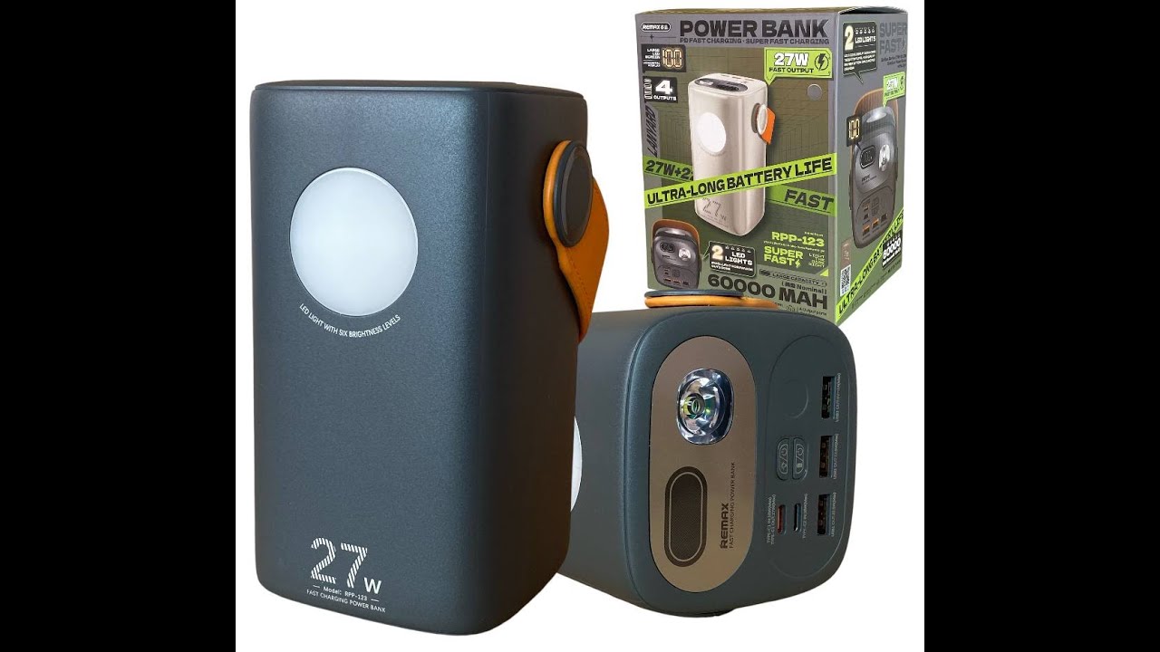Повер Банк Power Bank Remax RPP 123, 60000mAh, 27W 2 ліхтарі