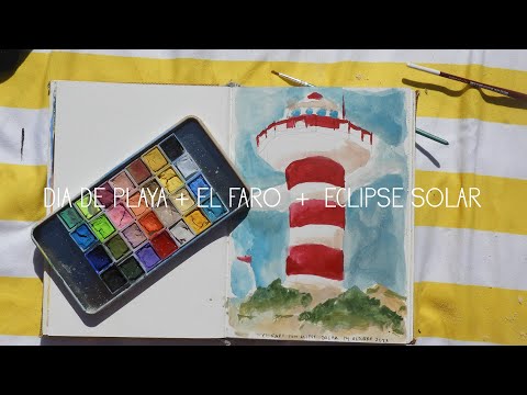 Dia de playa mientras pinto El Faro el día del eclipse solar