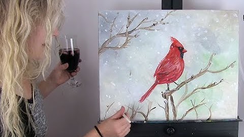 How to Paint a Cardinal in Snow with Acrylics | Paint and Sip at Home | Step by Step tutorial