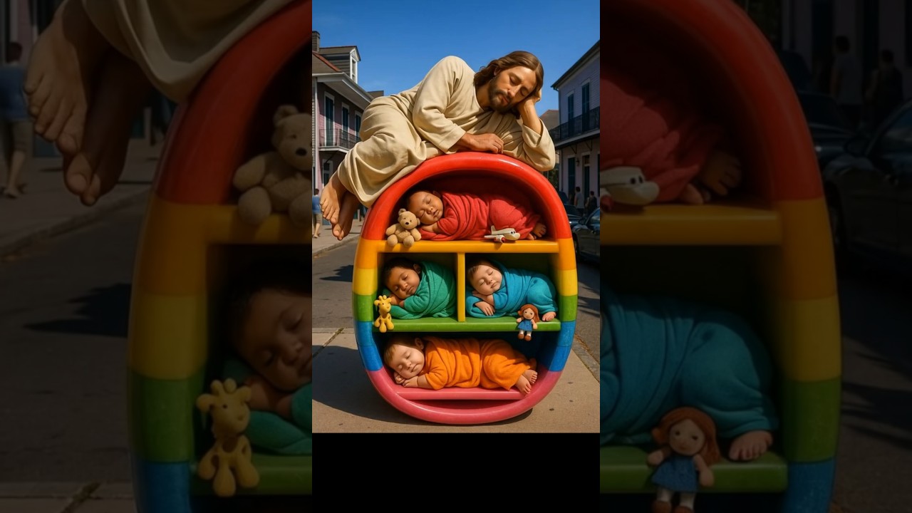 Jesus blessings 🌈👶😇✨ Babies jump from rainbow book shelf in New Orleans! 