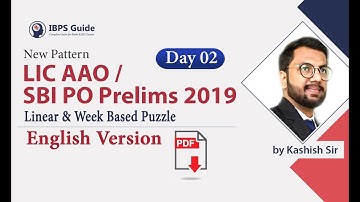 Linear & Week Based Puzzle | LIC AAO /SBI PO Prelims 2019 - Reasoning in English | (Day -02)
