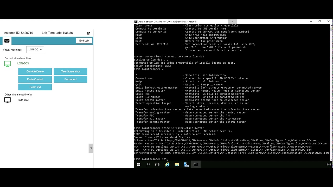 Seize FSMO roles from one server to another server 2016