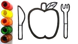 Glitter Apple Cutlery Set Coloring And Drawing For Kids,Toddlers Glitter Apple Coloring Colorsfun