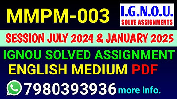 MMPM-003 Solved Assignment 2024-25 English, MMPM-003 Solved Assignment 24-25, MMPM 3 Assignment