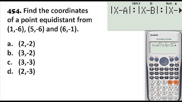 Problem No. 454. Find the coordinates of a point equidistant from (1,-6), (5,-6) and (6,-1).