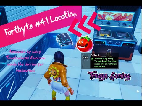 Fortbyte 41 Location Accessible By Using Tomatoehead Emoticon Inside Durrburger Restaurant Fortnite Youtube - durr burger cafe roblox