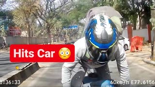 Biker Crashes At Car After Car Suddenly Stops