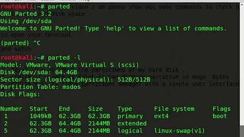 commands to check hard disk partitions and disk space on Linux