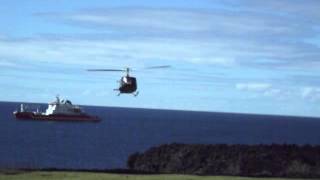 My helicopter arrives to take me off Tristan da Cunha