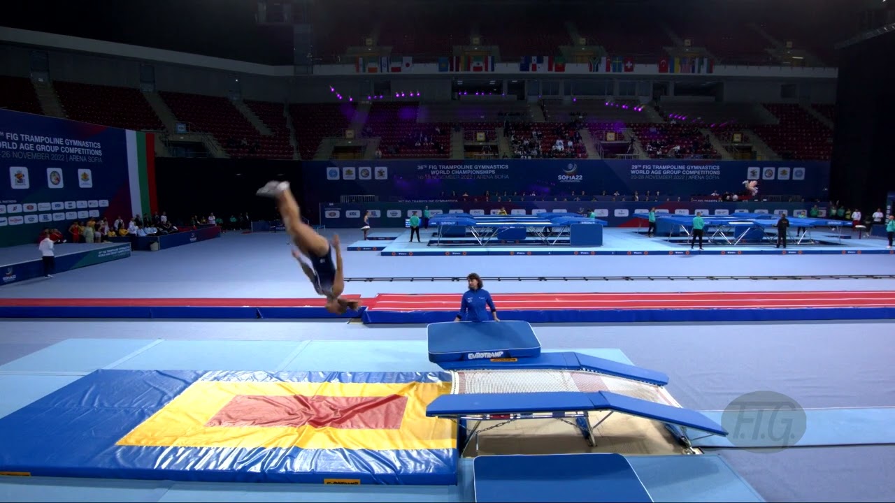 Youtube video: TAMPER Salla (FIN) W - 2022 Trampoline Worlds, Sofia (BUL) - Q Double Mini Exercise 2