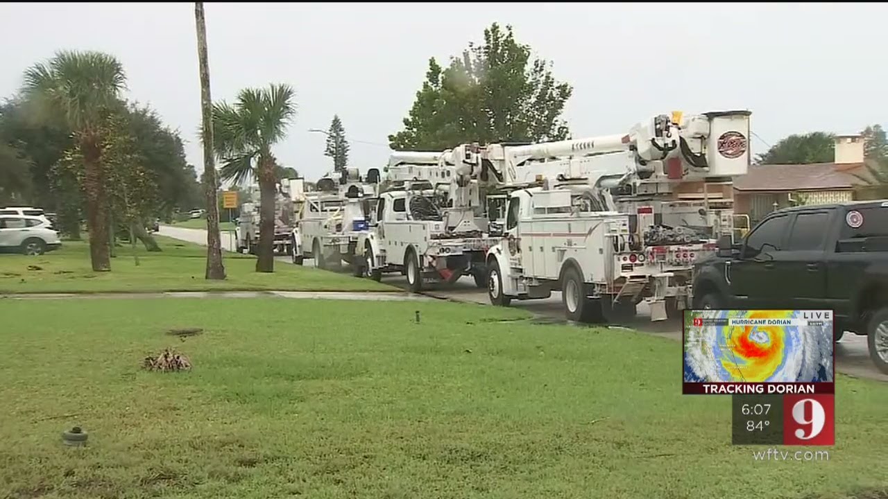 VIDEO: Power crews trying to restore power after Hurricane Dorian - YouTube