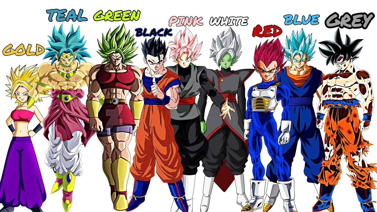 All COLORS Of Super Saiyan Hair [Red, Blue, Rose, White, Neon, Black ...