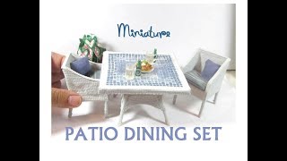 DIY Dollhouse Miniature Faux Wicker Faux Mosaic Tile Patio Dining Set