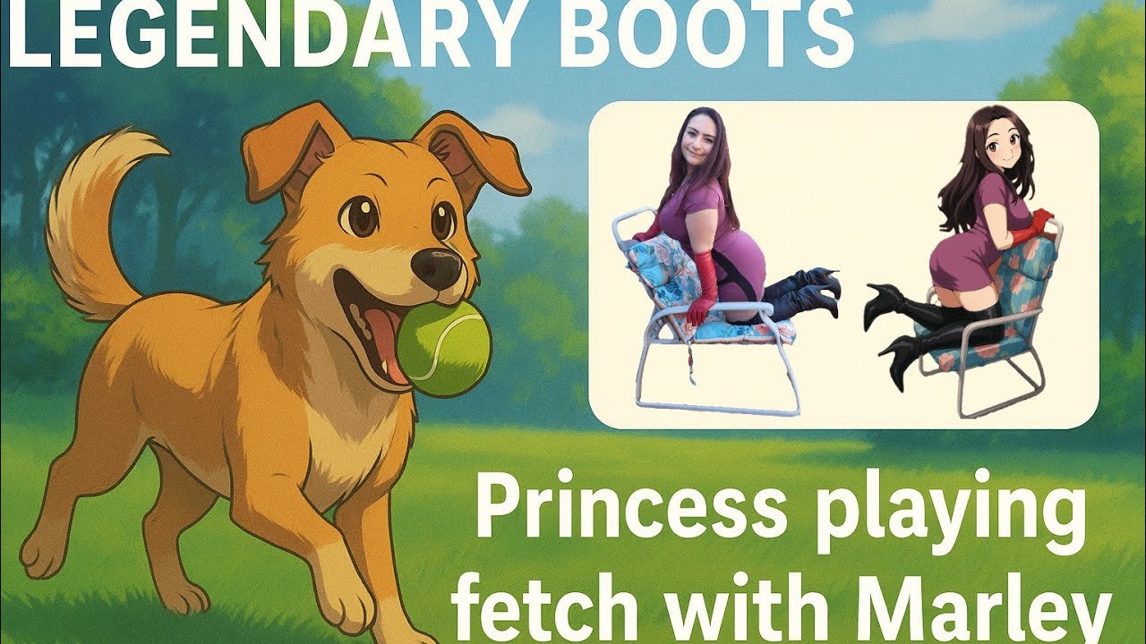 "Legendary Boots" Princess Plays Fetch with Marley in Black Wild Pair Thigh Boots