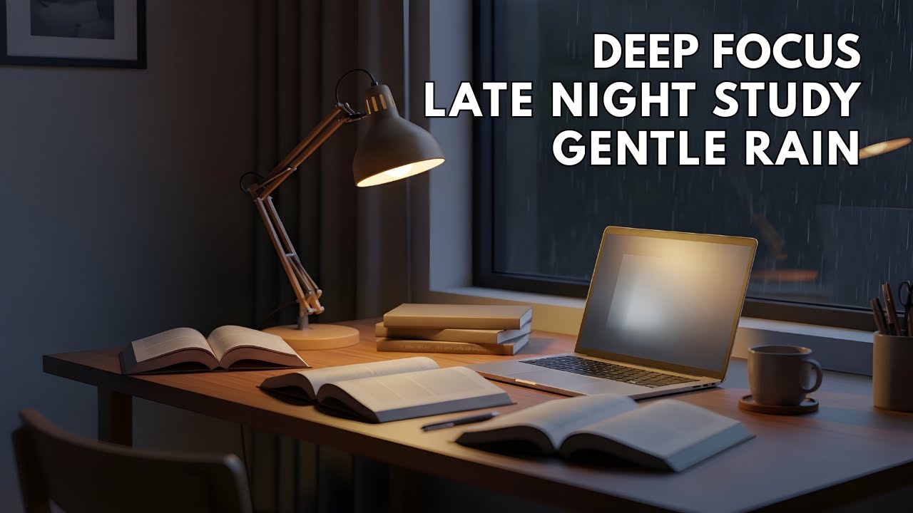 Late Night Study Room with Gentle Rain – Music for Deep Focus