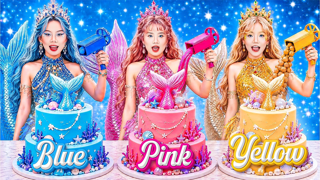 Nàng Tiên Cá Hồng Vs Xanh Dương Vs Vàng Trong Thử Thách Trang Trí Bánh Kem!