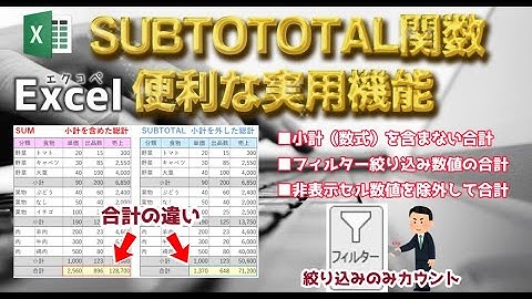 【Excel関数】SUBTOTAL関数【フィルター絞り込み数値のみ合計】【非表示セルは合計に含まない】【小計数式を合計に含まない】【エクコペ】