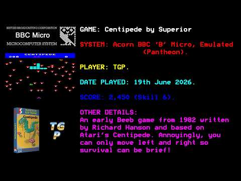 Centipede - Superior Software - BBC Micro - Emulated (Pantheon) - Skill 6 - 2,450 points.