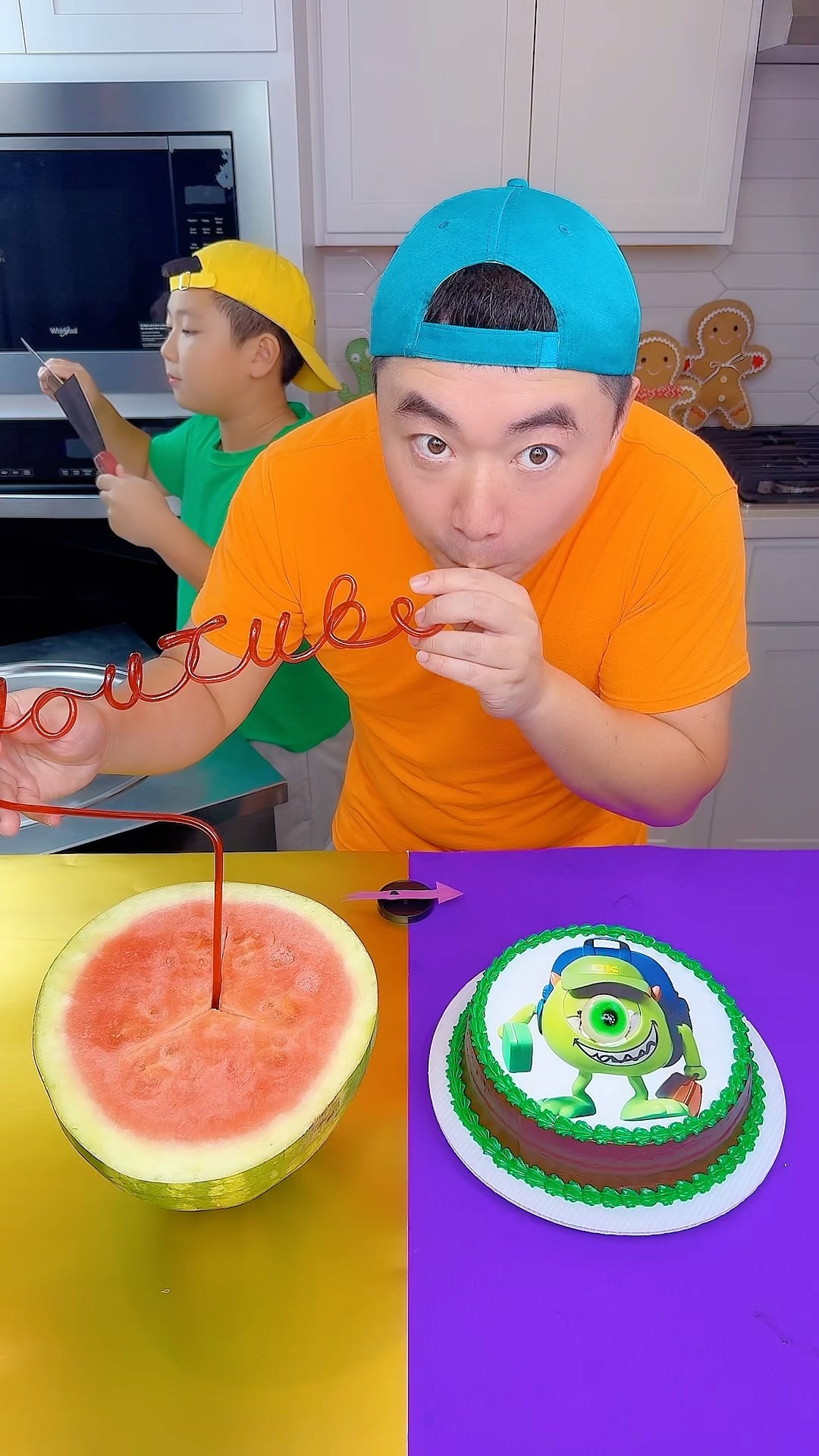 Monsters university vs watermelon juice ice cream challenge! ?#funny #shorts by Ethan Funny Family