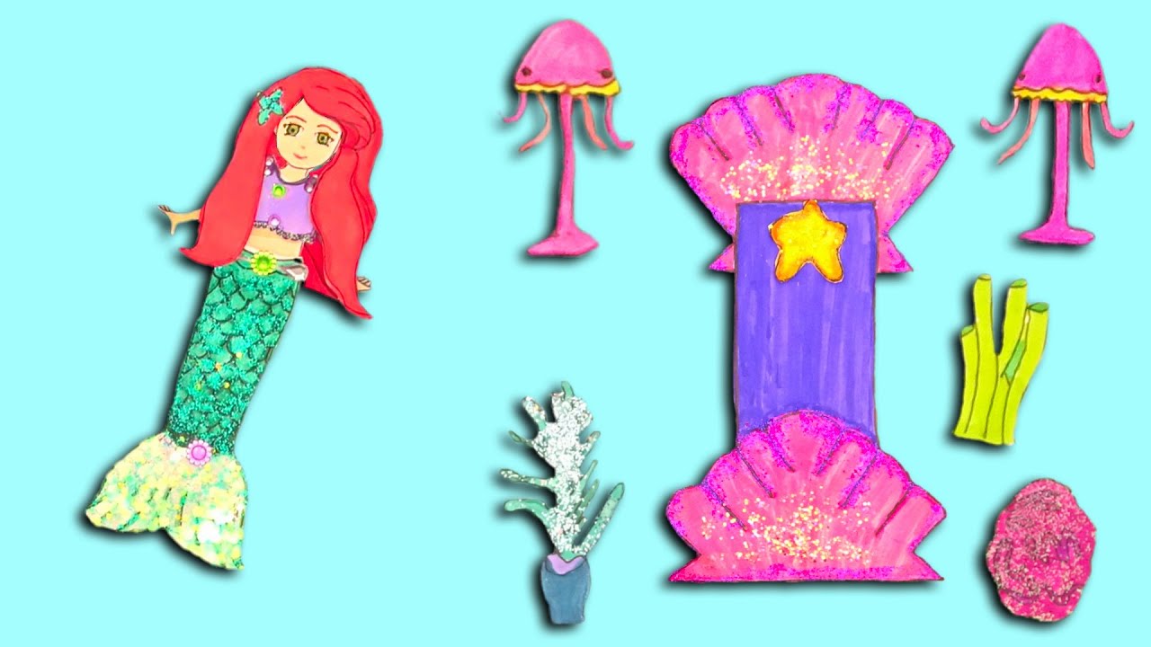 Paper Dolls Mermaid Ariel Mermaid Doll Bedroom, Dress up Story