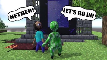 CREEPER AND STEVE GOING TO NETHER in HUMAN FALL FLAT