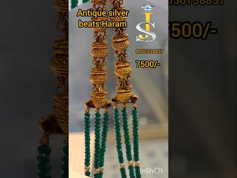 ✨ 3 Line Antique Silver Haram | Green Beads Gold Plated Silver Long Necklace by SJ_Gold 💚
